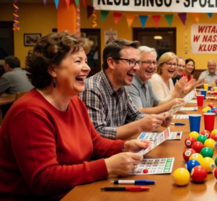 Uśmiechnięta grupa osób grających w bingo w klubie Petoventra
